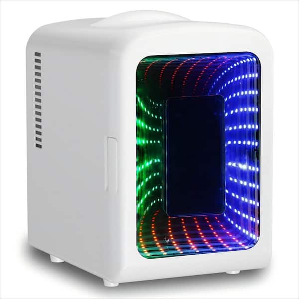 7 in. 0.15 cu. ft. 4L LED Mini Refrigerator w/ Portable Cooler for Bedroom, Office, Car, Skincare, Drinks, in White