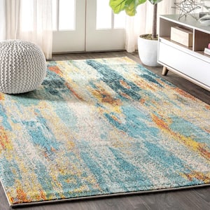 Contemporary Pop Modern Abstract Vintage Waterfall Light Blue/Multi 3 ft. x 5 ft. Area Rug