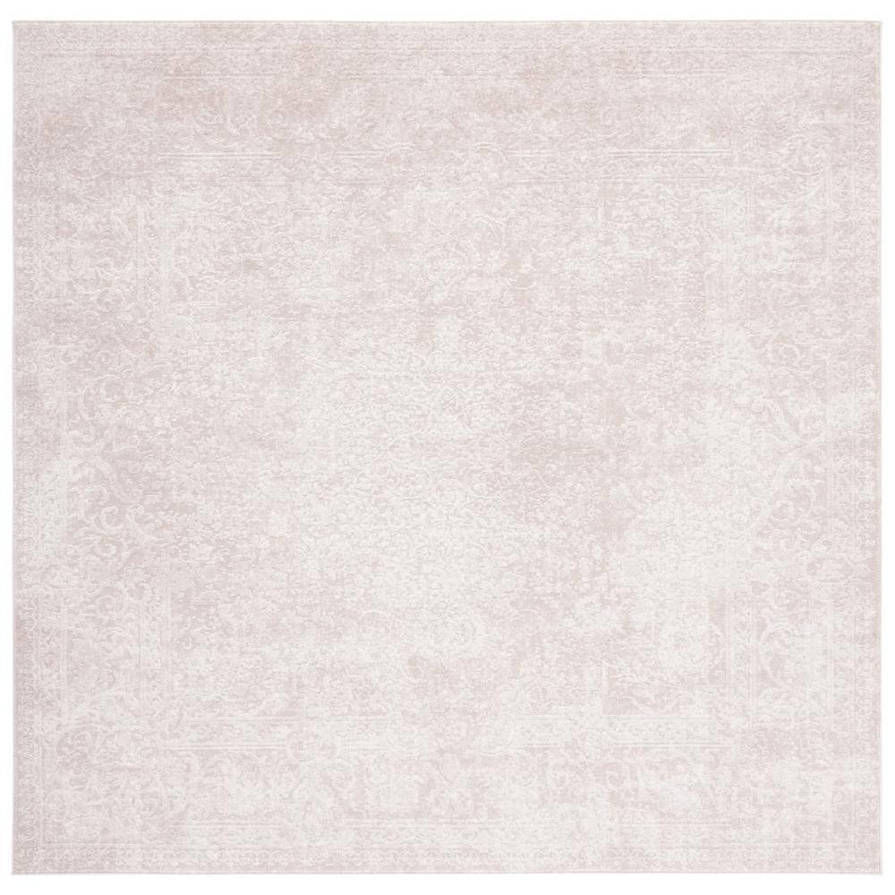 Ivory Floral Hand-Knotted Synthetic Square Area Rug