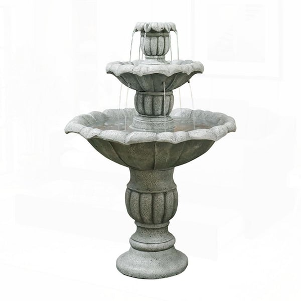 Modern 39.3 in. 3-Tiered Cascading Waterfall Tiered Fountain with Pump, Fiber-Reinforced Concrete