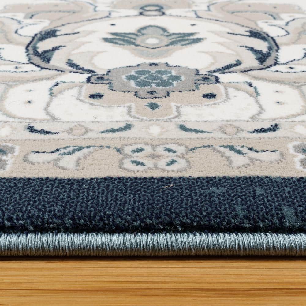 Moena Navy Blue Traditional Floral 6' x 9' Synthetic Area Rug