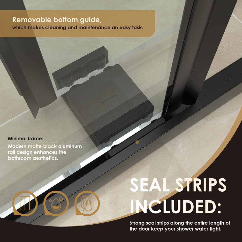Belizzi 56" Matte Black Frameless Shower Door with Clear Glass