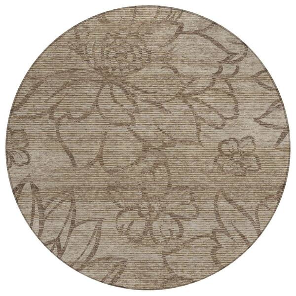 Chantille Machine Washable Indoor/Outdoor Abstract ACN2789 Beige 8 ft. x 8 ft. Round Rug