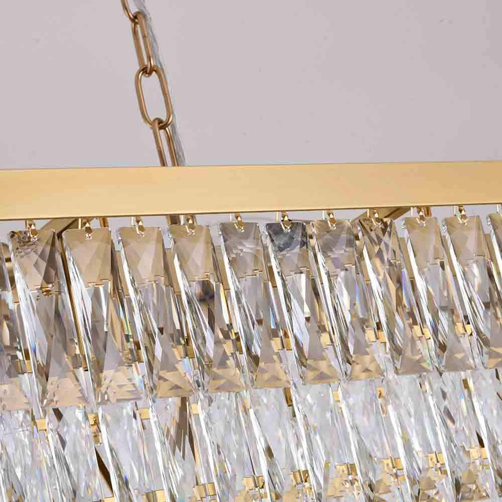 Gold Metal Rectangular Chandelier with Clear Crystal Accents