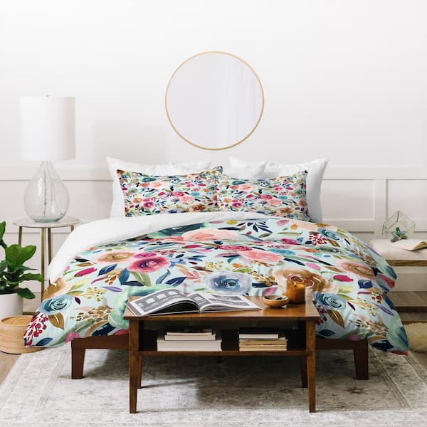 DenyDesigns. Blue King Ninola Design Sweet Romance Flowers Blue Polyester Duvet Cover