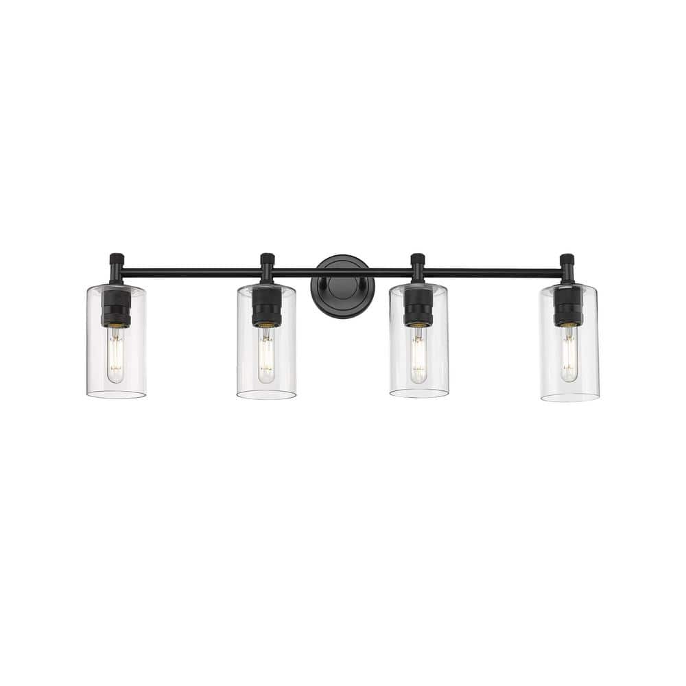 Crown Point 33.88 in. 4-Light Matte Black Vanity Light with Glass Shade price history on PriceWatchPro