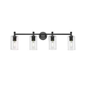 Crown Point 33.88 in. 4-Light Matte Black Vanity Light with Glass Shade