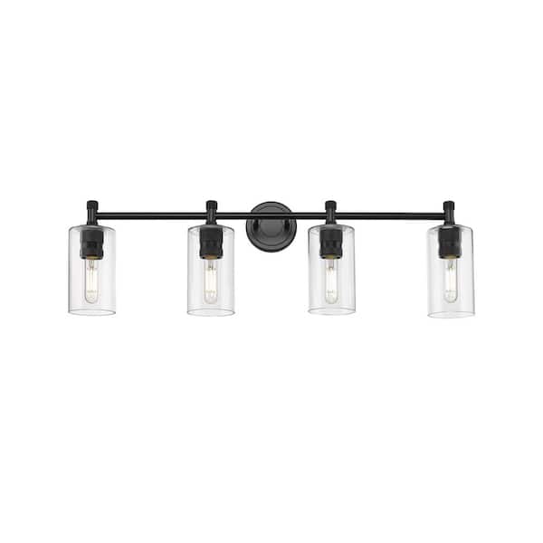 Innovations Crown Point 33.88 in. 4-Light Matte Black Vanity Light with Glass Shade