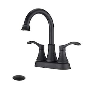 Oswell 4 in. Centerset Deck Mount Double Handle Bathroom Faucet with Drain Kit Included in Matte Black