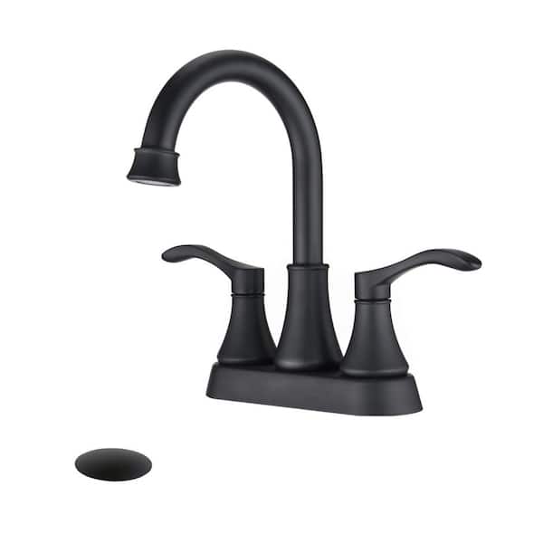 Miscool Oswell 4 in. Centerset Deck Mount Double Handle Bathroom Faucet with Drain Kit Included in Matte Black