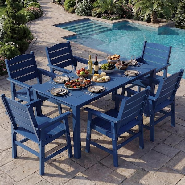 Mximu 7-Piece Navy All-Weather Plastic Outdoor Patio Dining Set