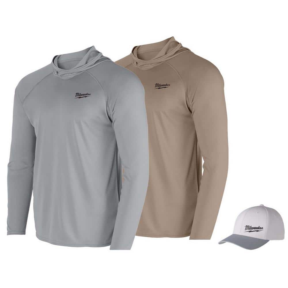 Men's X-Large Gray and Sandstone WORKSKIN Hooded Sun Shirt (2-Pack) with Large/X-Large Gray WORKSKIN Fitted Hat price history on PriceWatchPro