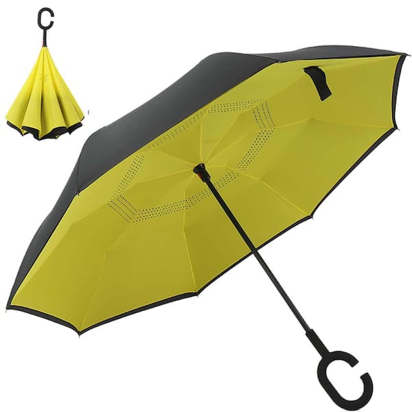 Pro Space 41.5 in. Windproof Rain Umbrella, Reverse Open and Close Yellow Umbrella