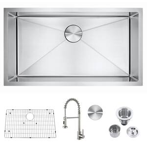 Natural Stainless Steel 32 in. Single Bowl Undermount Workstation Kitchen Sink with Faucet