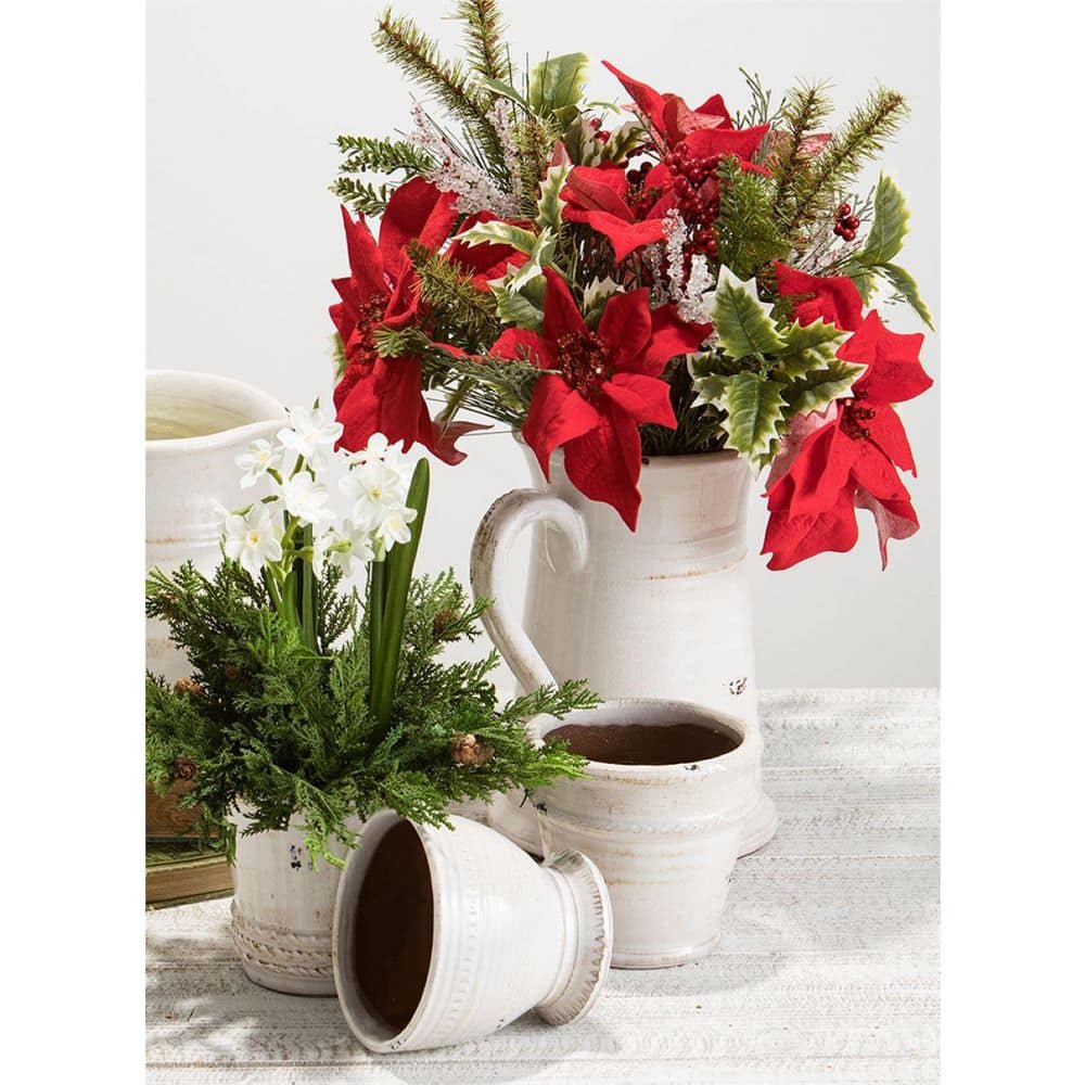 Off-White Glazed Ceramic Decorative Pitcher Vase 10"