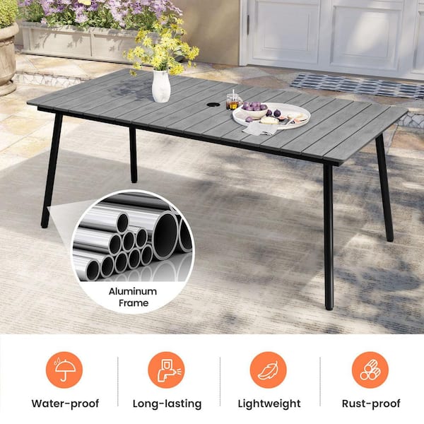 Pellebant Gray Rectangular Aluminum Outdoor Patio Dining Table with  Wood-Like Tabletop PB-TB012GRY - The Home Depot