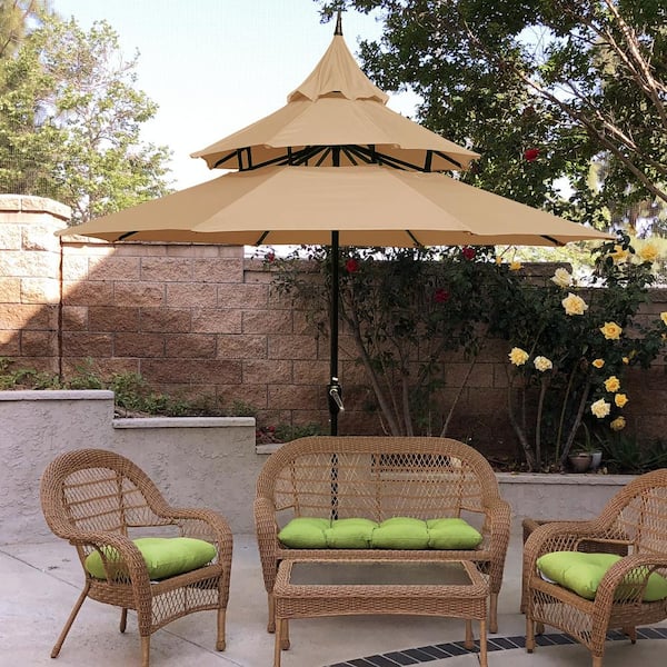 Maypex 9 ft. Steel Market Crank Pagoda Patio Umbrella in Tan