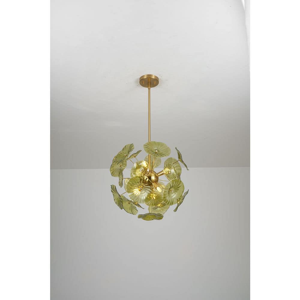 Folar 6-Light 18.9 in.W Brass Olive Green Glass Leaf Chandelier for Dining Room and Living Room price history on PriceWatchPro