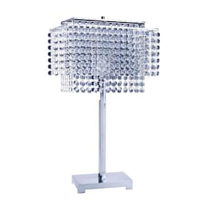 Charlie 28 in. Silver Integrated LED No Design Interior Lighting Table Lamp for Living Room w/Clear Glass Shade