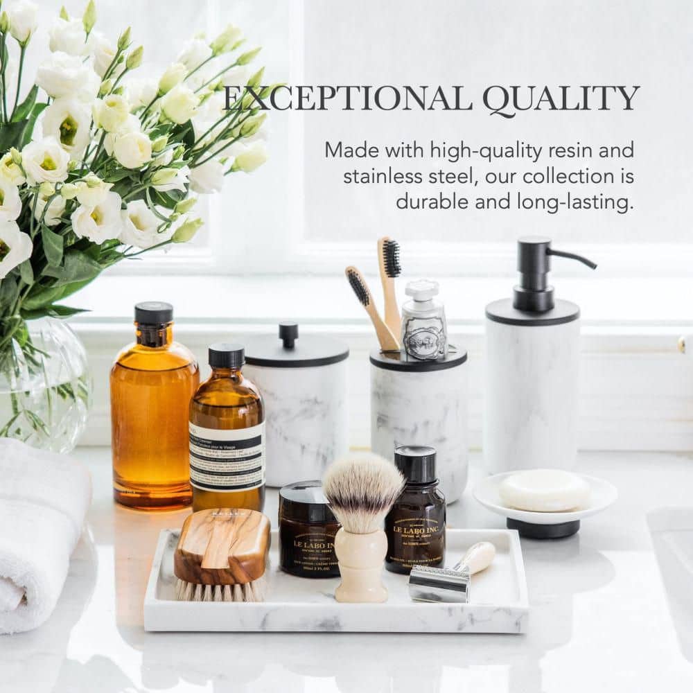 Marble and Black Resin 5-Piece Bathroom Accessory Set
