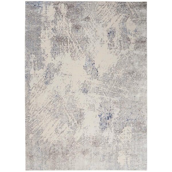 Nourison Silky Textures Ivory/Grey 8 ft. x 11 ft. Abstract Contemporary Area Rug
