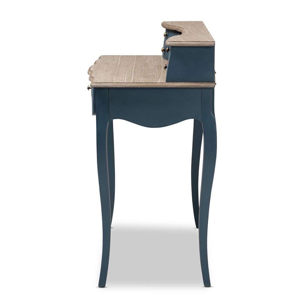 Celestine French Provincial Blue Spruce 40'' Wood Writing Desk with Brass Knobs