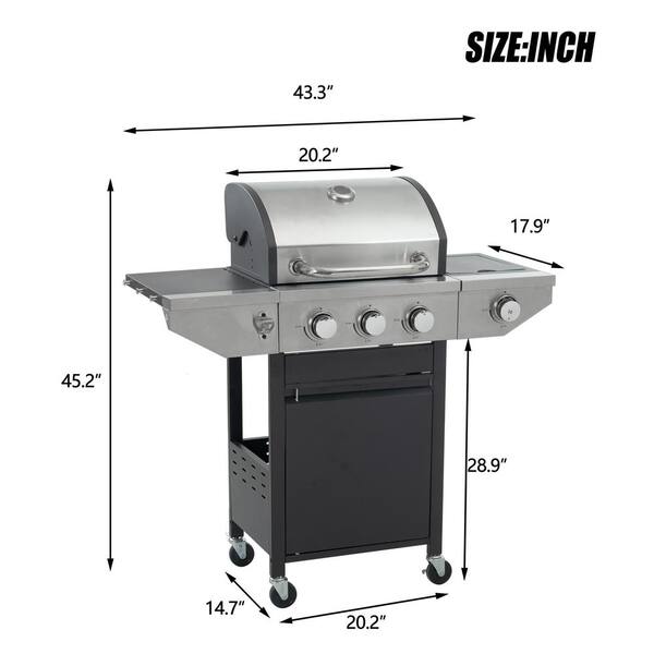 Endark 3-Burner Multi-Fuel Grill - 37,000 BTU Stainless Steel BBQ With Cast Iron Grates, Temp Gauge & Side Table