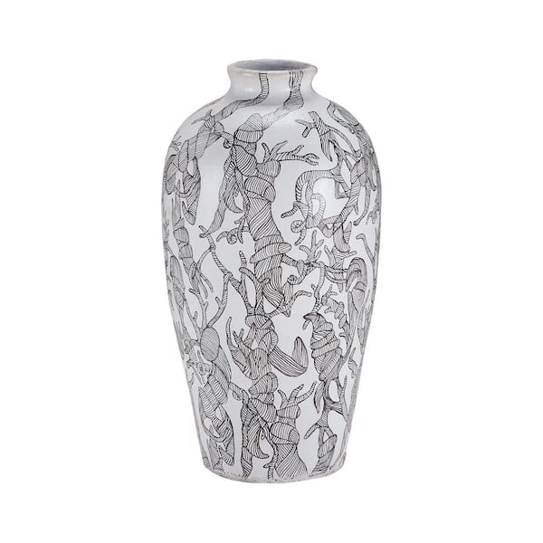 Titan Lighting Hand Painted Thicket 22 in. Terracotta Decorative Vase in Black and White