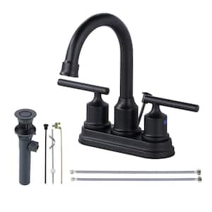 Modern 4 in. Centerset Double Handle High Arc Bathroom Faucet with Drain Kit Included in Black