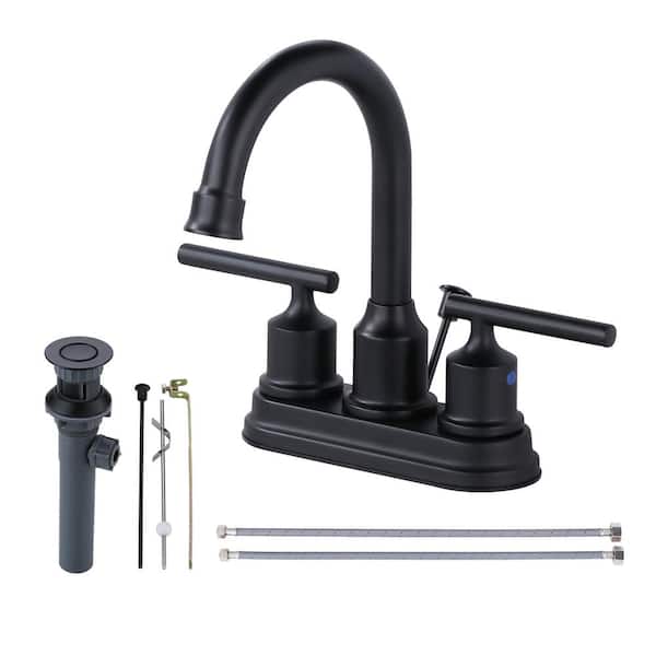 IVIGA Modern 4 in. Centerset Double Handle High Arc Bathroom Faucet with Drain Kit Included in Black