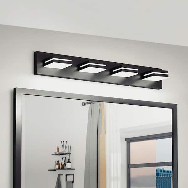 30 in. W 4 Light LED Bathromm Vanity Light, Black Wall Sconce for Bathroom and Mirror, 6000K, 2080 Lumens