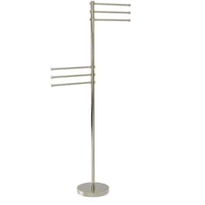 12 in. Arms in Polished Nickel Towel Stand with 6 Pivoting