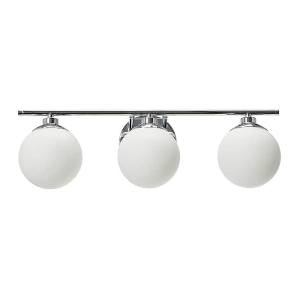 Robert Stevenson Lighting Lorne - 21 in. 3-Light Chrome Vanity Light Metal and Frosted Glass