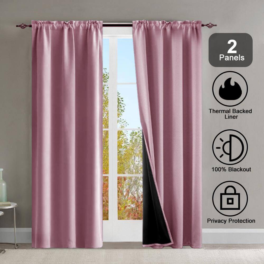 Pro Space 52 in. W x 84 in. L Pink Rod Pocket Thermal Insulated with Coated  Lining Indoor Blackout Curtains ((Set of 2 Panels) BCICRP5284PK2P - The ..., image size:1000x1000