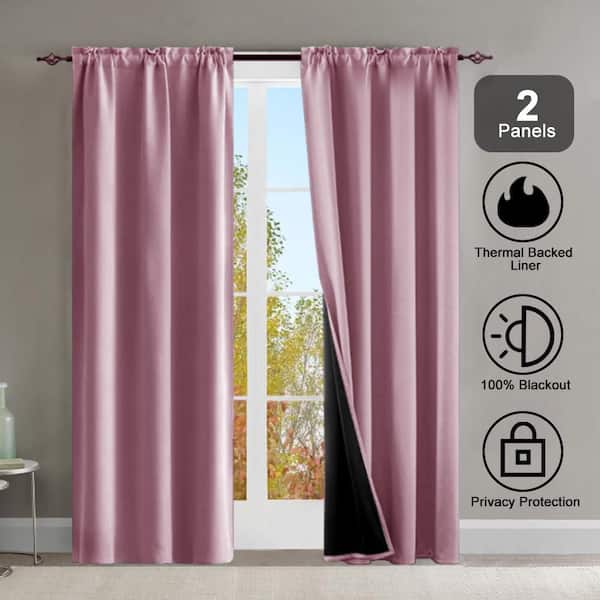 52 in. W x 84 in. L Pink Rod Pocket Thermal Insulated with Coated Lining Indoor Blackout Curtains ((Set of 2 Panels)