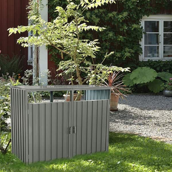 5.25 x 2.63 ft. Metal Outdoor Grey Garbage BinShed for 2 Trash Cans, Ventilated & Lockable, Grey (13.8 sq.ft.)