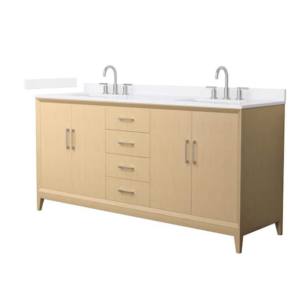 Janna 72 in. Double Freestanding White Oak Bath Vanity with White Quartz Top (Assembled)