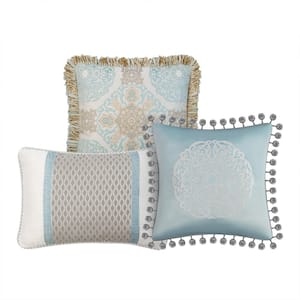 Jonet Blue Medallion Polyester Decorative Pillows Set of 3
