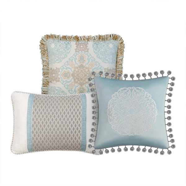 WATERFORD Jonet Blue Medallion Polyester Decorative Pillows Set of 3