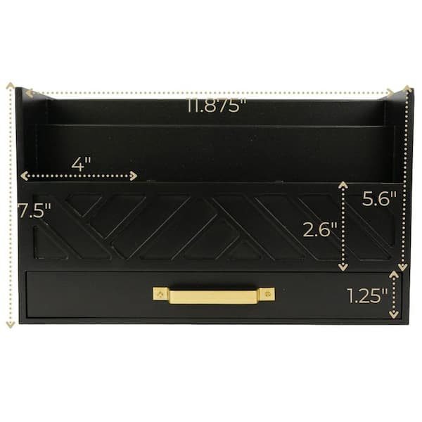 7.5 in. x 7.5 in. Blacks Wooden Mail Organizer with Drawer and