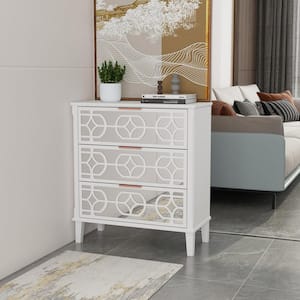 26 in. W x 28.5 in. H x 11.8 in. D White Rectangle MDF Console Table with 3-Mirrored Drawer