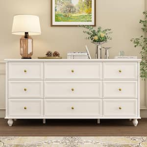 White Wooden Modern European Style Accent Storage Cabinet with 9-Drawer