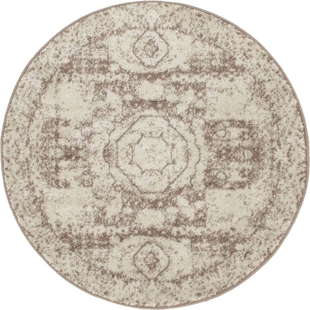 Unique Loom Bromley Wells Light Brown 3 ft. Round Area Rug 3144288