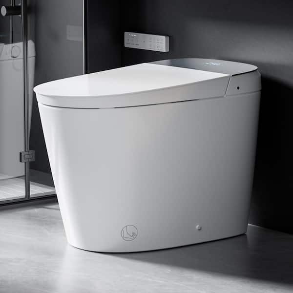 Elongated ADA Smart Bidet Toilet 1.1/1.6 GPF in White with Auto Open/Close, Foot Sensor Auto Flush and Temp Display