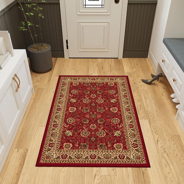 Ottohome Collection Non-Slip Rubberback Oriental Design 3x5 Indoor Area Rug, 3 ft. 3 in. x 5 ft., Dark Red