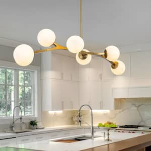 55.9 in. 8-Light Gold Sputnik Chandelier with White Opal Glass Shades for Dining Room