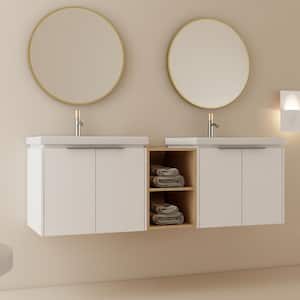 60 in. W x 18.5 in. D x 20.7 in. H Single Sink Floating Bath Vanity in White with White Ceramic Top and Storage Shelves