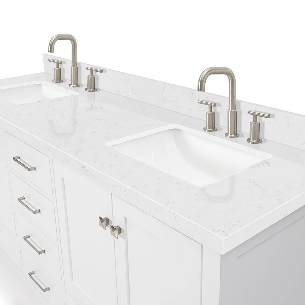 Cambridge 72'' White Freestanding Double Vanity with Brushed Nickel Hardware