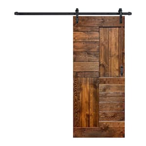 S Series 38 in. x 84 in. Dark Walnut Finished DIY Solid Wood Sliding Barn Door with Hardware Kit
