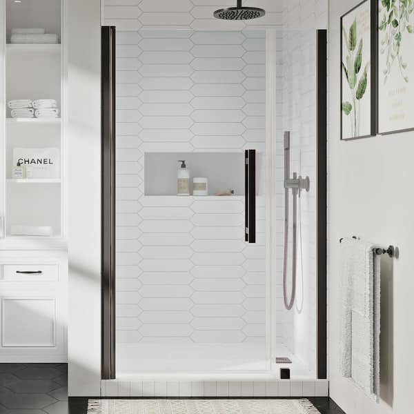 OVE Decors Pasadena 37 13/16 in. - 39 3/4 in. W x 72 in. H Pivot Frameless Shower Door in Oil Rubbed Bronze